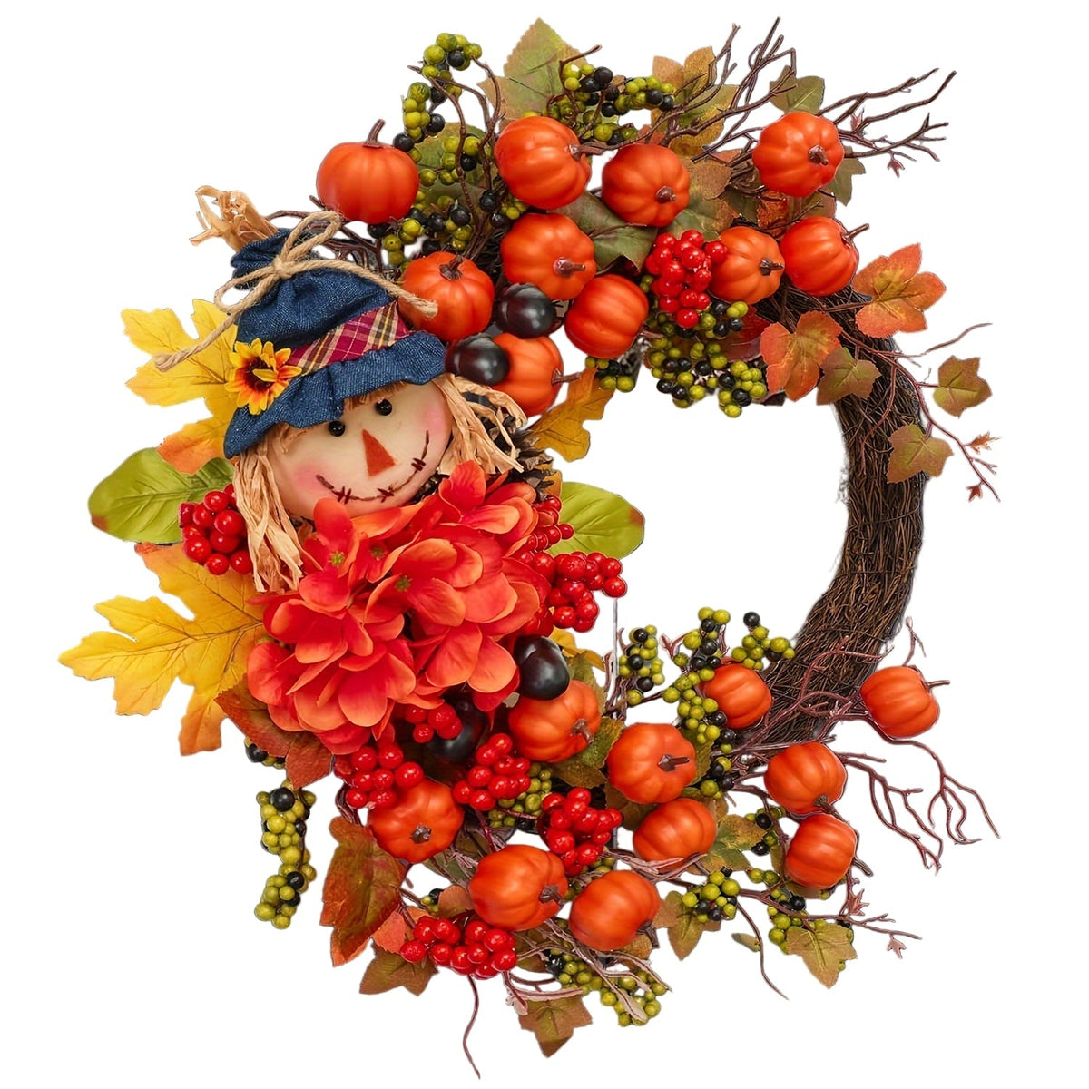 Halloween Autumn Scarecrow Wreath with Pumpkins