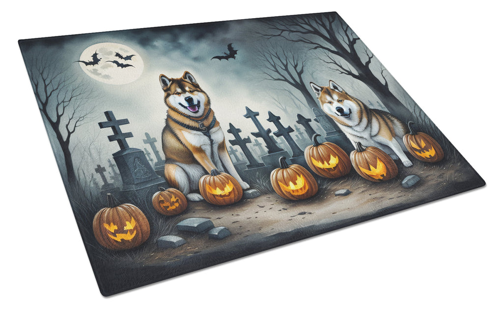 Akita Spooky Halloween Glass Cutting Board
