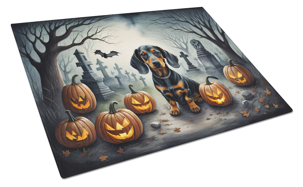 Dachshund Spooky Halloween Glass Cutting Board