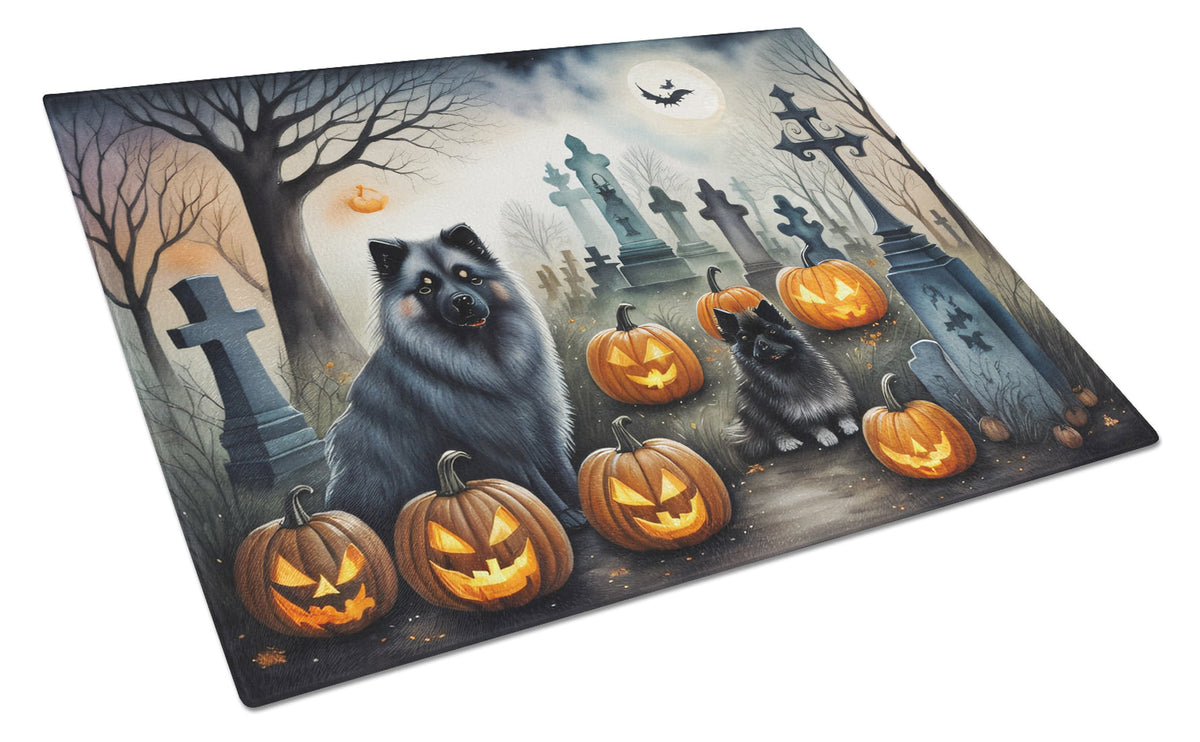 Keeshond Spooky Halloween Glass Cutting Board