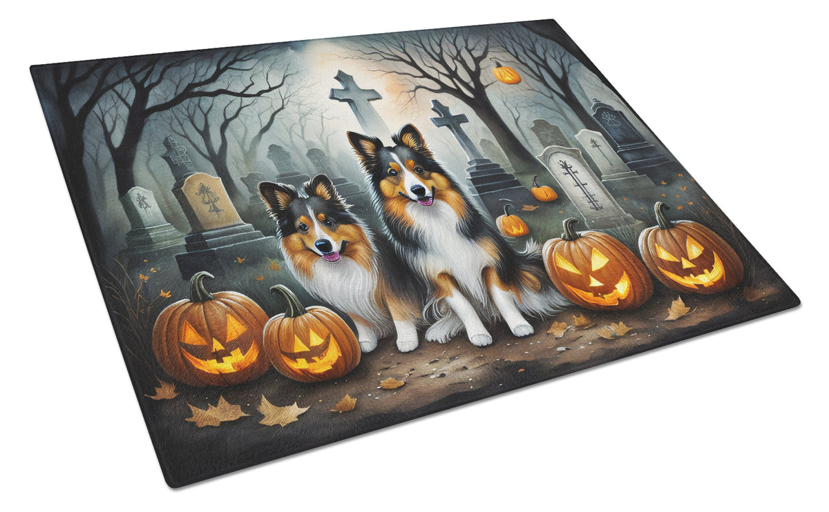 Sheltie Spooky Halloween Glass Cutting Board