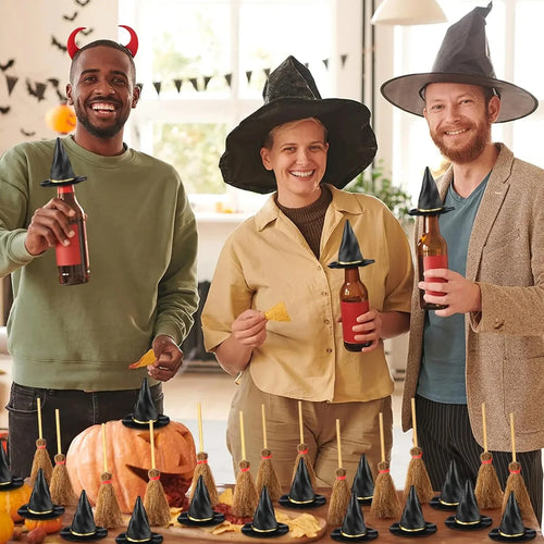 100-Piece Mini Witch Hat & Broom Set – Halloween Miniature
