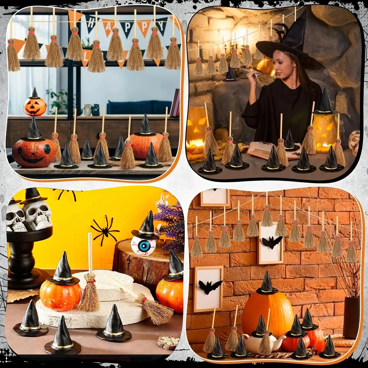 100-Piece Mini Witch Hat & Broom Set – Halloween Miniature