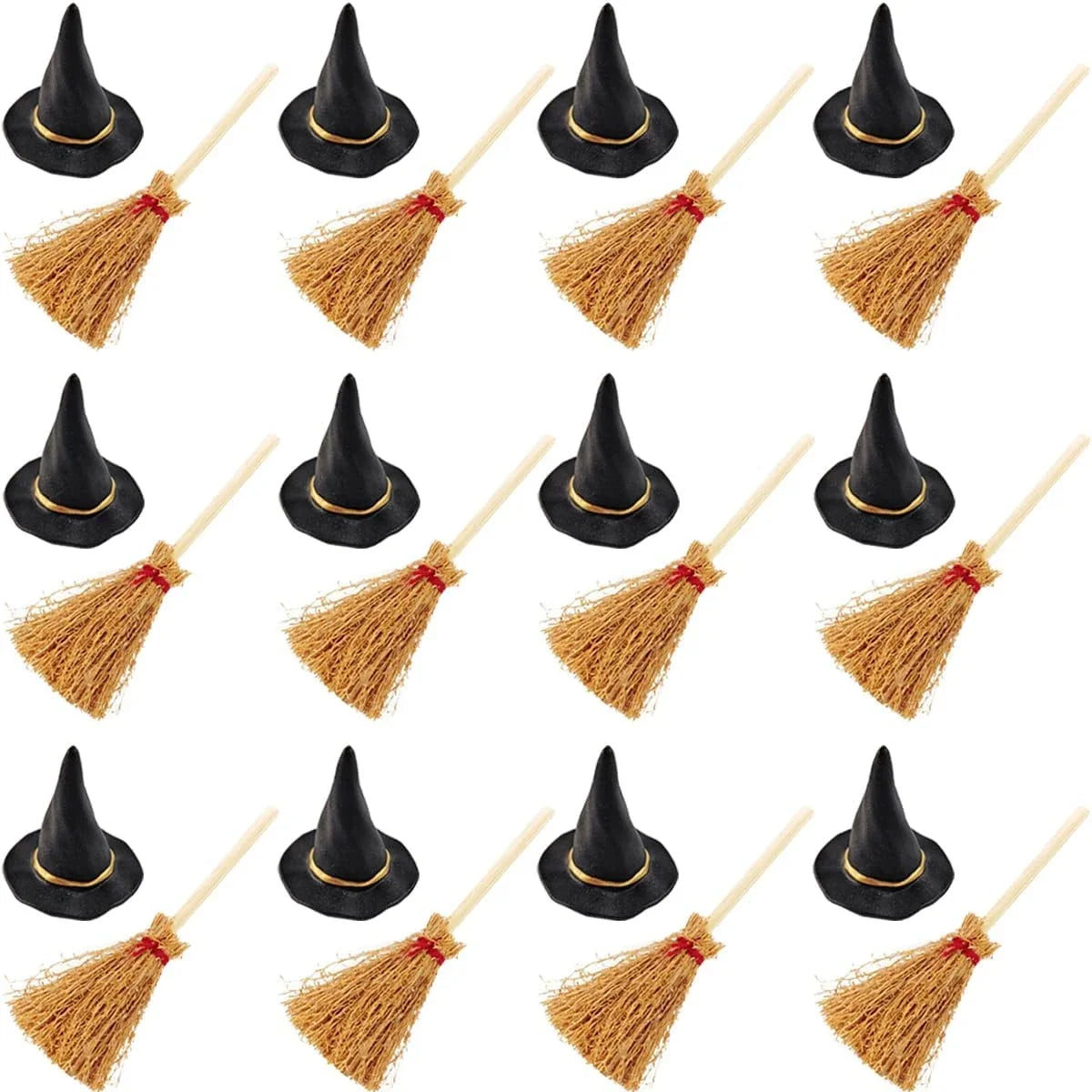 100-Piece Mini Witch Hat & Broom Set – Halloween Miniature