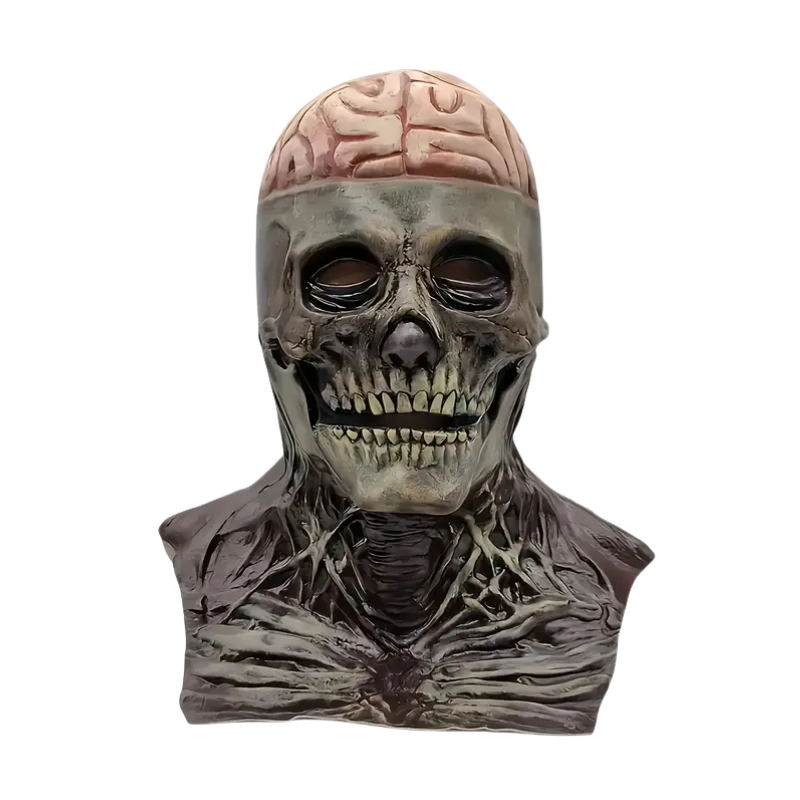 Halloween Skull Mask with Brain and Hat