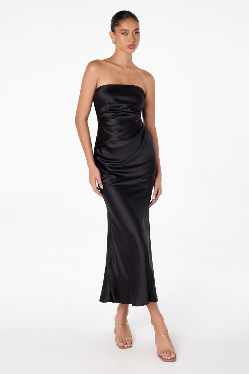 Strapless Ruched Blue Satin Mermaid Formal Evening Gown CDT2006