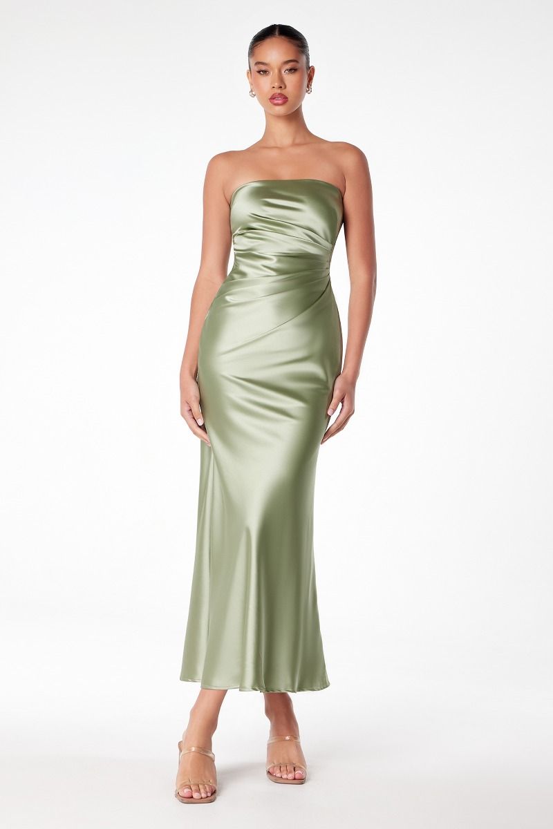 Strapless Ruched Blue Satin Mermaid Formal Evening Gown CDT2006