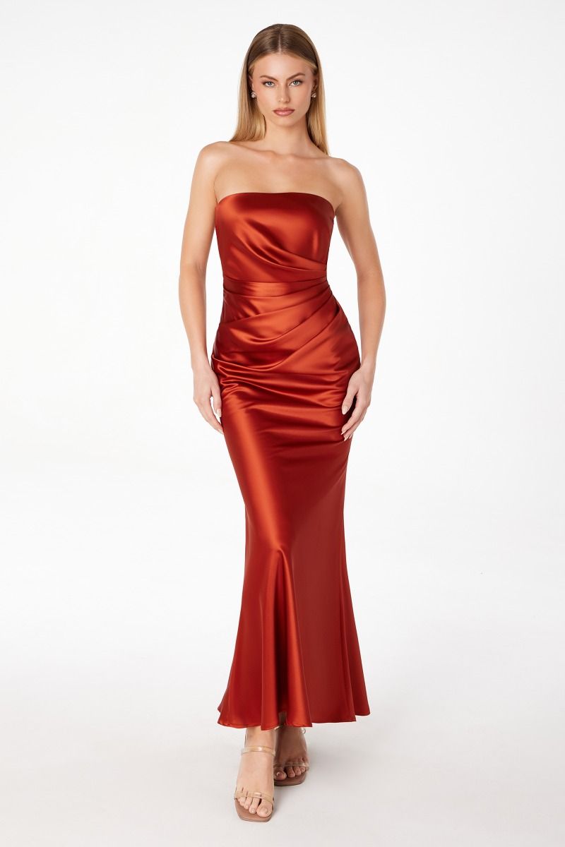 Strapless Ruched Blue Satin Mermaid Formal Evening Gown CDT2006